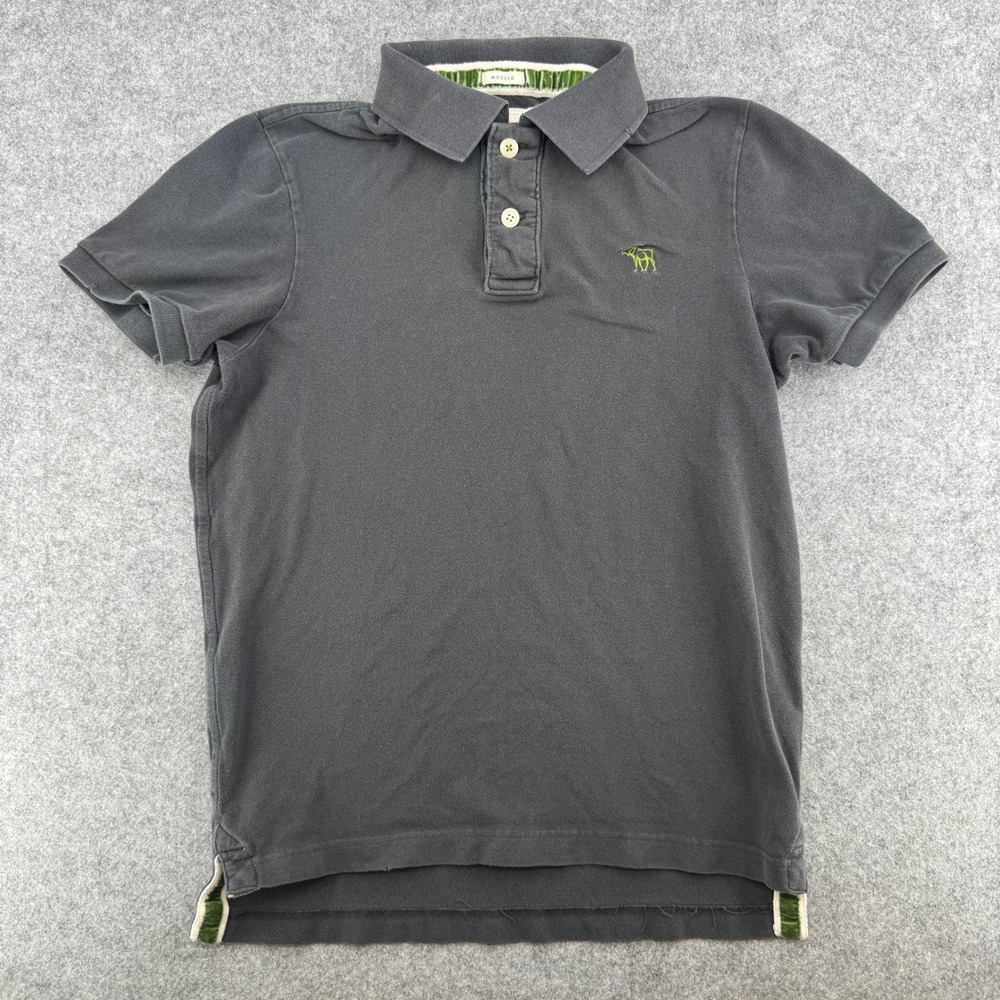 Y2K Abercrombie & Fitch Polo Shirt Mens M Muscle Fit Dark Gray Logo